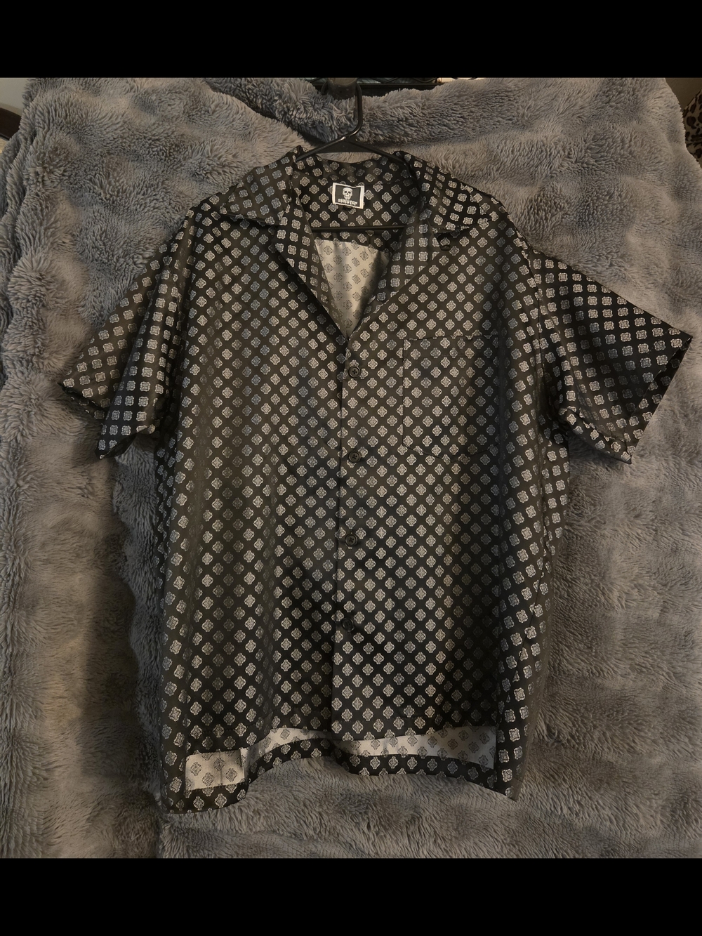 Sinister XL Button Up Shirt Black Silver Reflective Rockabilly Wide Fit Retro
